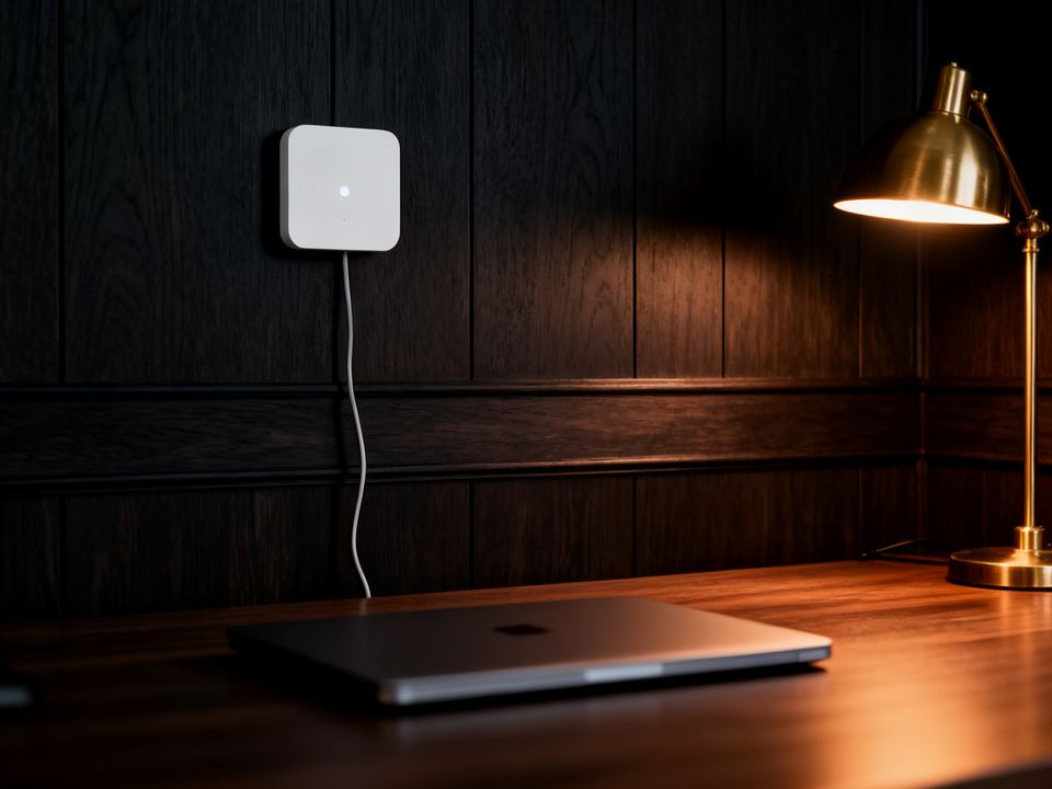 Wi-Fi access point on the wall of a home office