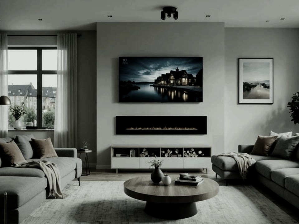Home theater room with screen and seating